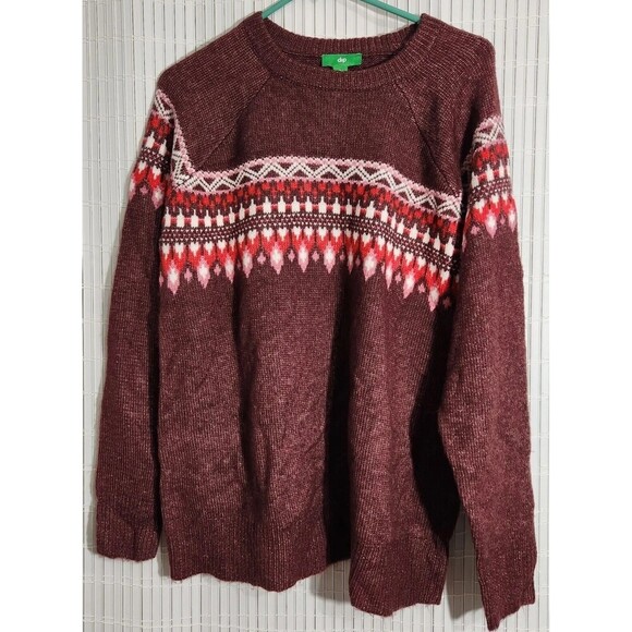Dip Longsleeve Sweater for Women Large Brown Wool And Alpaca Boxy Pattern  * - Picture 1 of 8